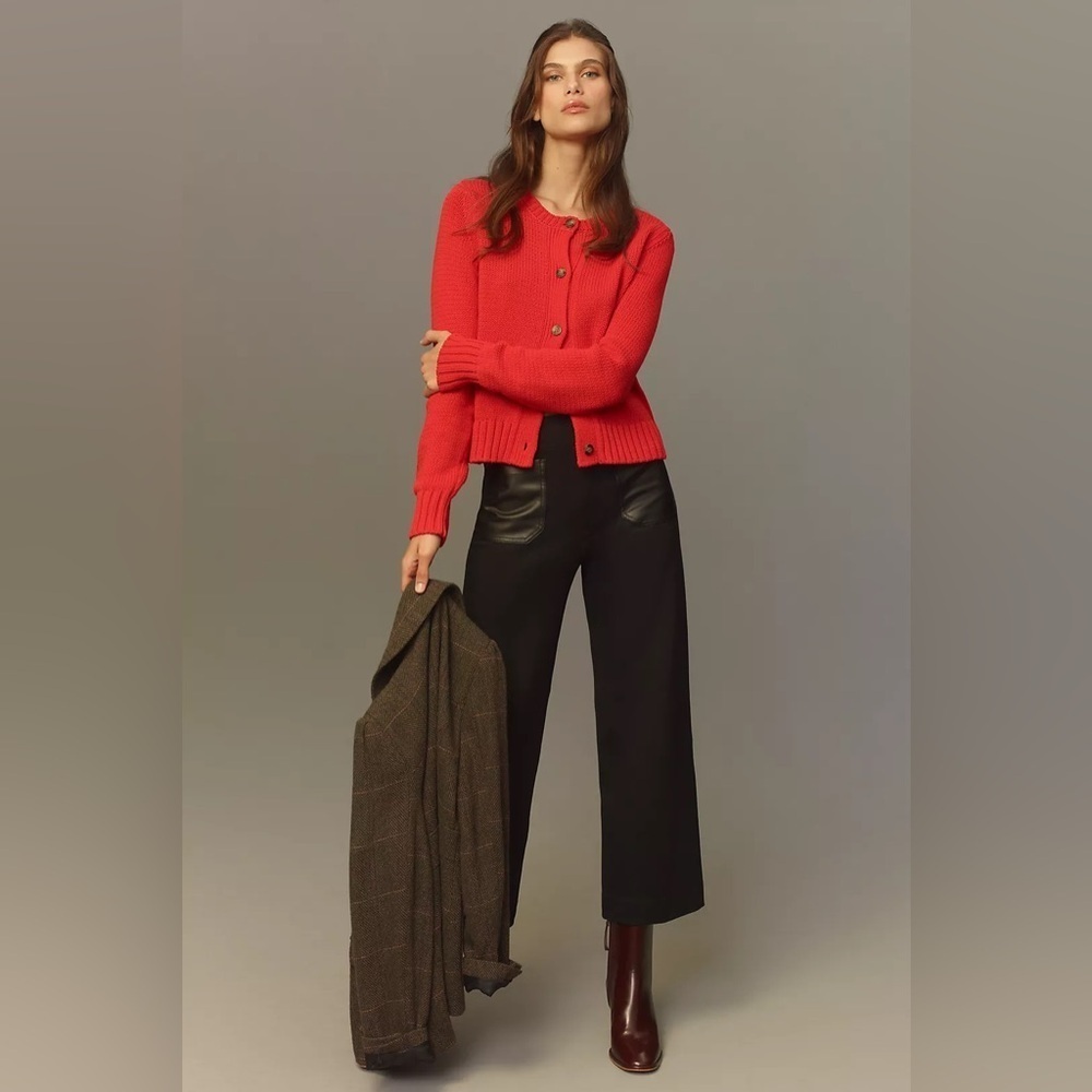 NWT Size 30 TALL - The Colette Cropped Wide-Leg Pants: Faux-Leather Pock Edition